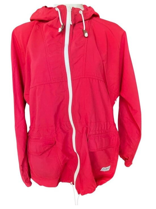 L.L. Bean Jackets & Blazers - L.L. Bean Red Full-Zip Hooded Jacket With Drawstring Waist Size M Lightweight Ny